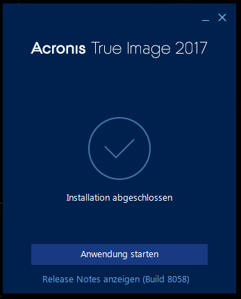 Acronis Installation 2017 fertig