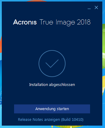 Acronis Installation 2018 fertig