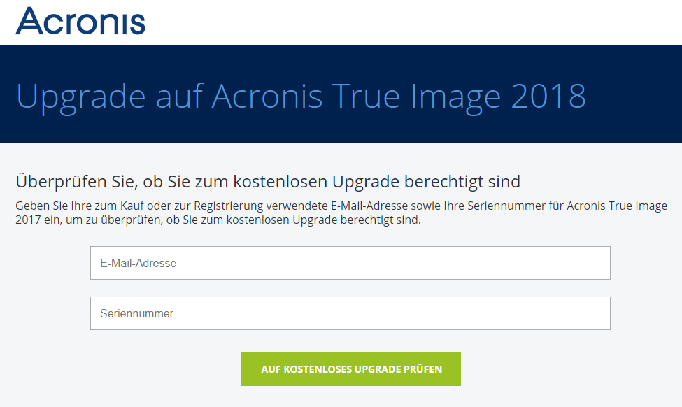 Acronis Upgrade Email