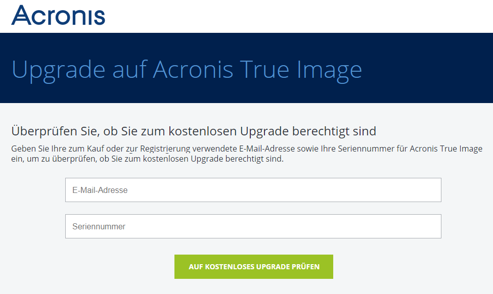 Acronis Upgrade Email