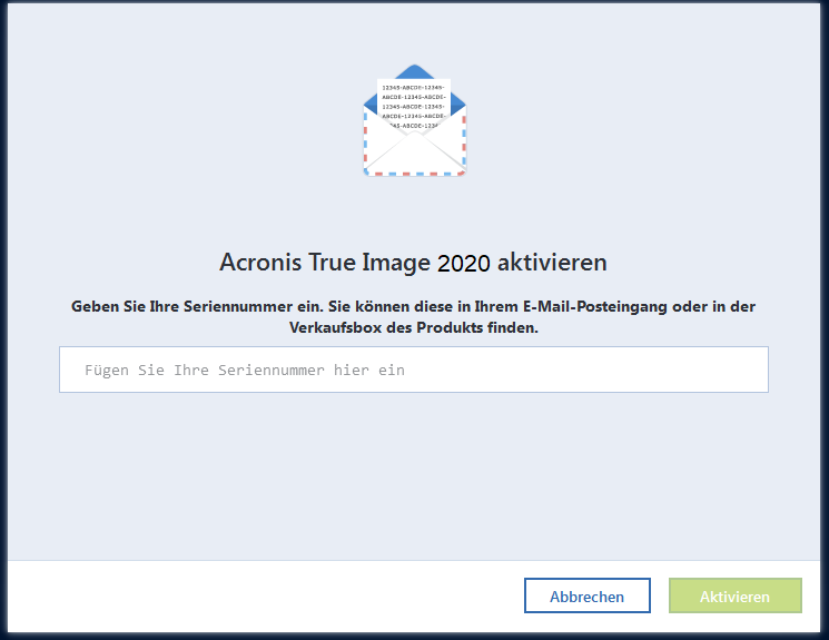 Acronis 2018 Aktivierung Seriennummer eingeben